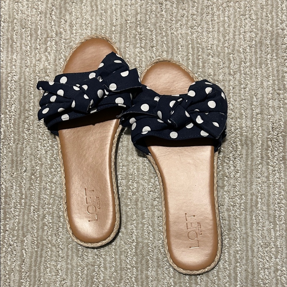 LOFT Navy and White Polka Dot Slide Sandals